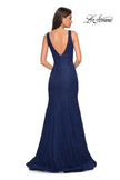 Picture of: Stretch Lace Prom Dress with Plunging Neckline in Navy, Style: 27464, Detail Picture 4