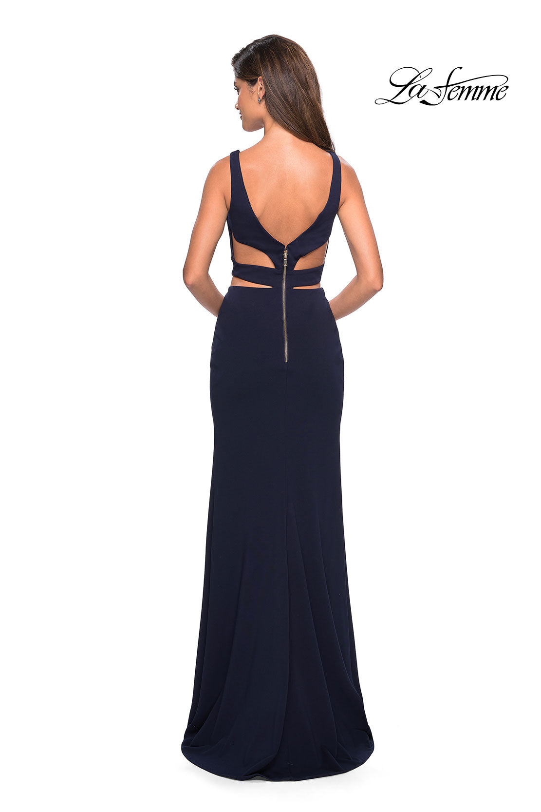 Picture of: Faux Two Piece Dress with Exposed Zipper and Cut Outs in Navy, Style: 27588, Detail Picture 4