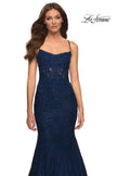 Picture of: Mermaid Lace Gown with Sheer Bodice and Open Back in Blue, Style: 30467, Detail Picture 5