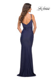 Picture of: Luxe Simple Jersey Gown with Draped Neckline in Navy, Detail Picture 6