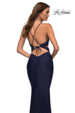 Picture of: Cut Out Prom Dress with Ruching and Open Back in Navy, Detail Picture 6
