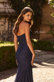 Picture of: Strapless Ruched Mesh Mermaid Evening Gown in Navy, Style: 33588, Detail Picture 6