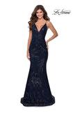 Picture of: Sequin Mermaid Prom Dress with Strappy Back in Navy, Style: 28519, Detail Picture 7