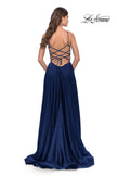 Picture of: A Line Satin Gown with Ruching and Square Neckline in Navy, Style: 31105, Detail Picture 7