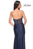 Picture of: Rhinestone Embellished Gown with Ruched Skirt in Navy, Style: 32316, Detail Picture 7