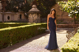 Picture of: Strapless Ruched Mesh Mermaid Evening Gown in Navy, Style: 33588, Detail Picture 7, Landscape