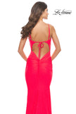 Picture of: Jeweled Modified Scoop Neck Jersey Dress with Open Back in Bright Colors in Neon Coral, Style: 31414, Detail Picture 12