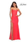 Picture of: Jeweled Rhinestone Strap Long Prom Dress in Neon in Neon Coral, Detail Picture 1