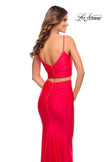 Picture of: Neon Two Piece Jersey Long Prom Dress in Neon Coral, Style: 30678, Detail Picture 6