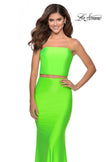 Picture of: Tube Top Two Piece Long Neon Prom Dress in Neon Green, Style: 28972, Detail Picture 5