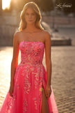 Picture of: Strapless Tulle A-Line Dress with Sequin Floral Applique in Neon Pink, Style: 32137, Detail Picture 1
