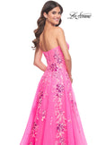 Picture of: Strapless Tulle A-Line Dress with Sequin Floral Applique in Neon Pink, Style: 32137, Detail Picture 6