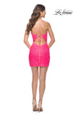 Picture of: Beaded Lace Homecoming Dress with Bustier Top in Neon Pink, Style: 31736, Detail Picture 6