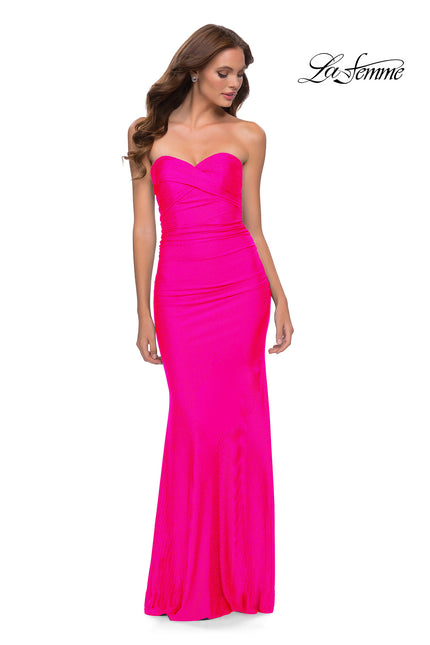 Picture of: Simple Ruched Jersey Gown with Sweetheart Neckline in Neon Pink, Style 29963, Main Picture