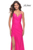 Picture of: Neon Pink Jersey Gown with Wrap Style Front and Rhinestones in Neon Pink, Style: 30683, Main Picture