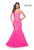 Picture of: Mermaid Tulle and Lace Jeweled Prom Dress in Neon Pink in Neon Pink, Style: 30692, Main Picture