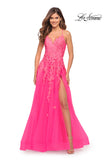 Picture of: Gorgeous Lace and Tulle Ball Gown with High Slit in Neon Pink in Neon Pink, Style: 30693, Main Picture