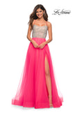 Picture of: Neon Tulle Ballgown with Jeweled Top and Pockets in Neon Pink, Main Picture
