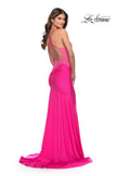 Picture of: Dramatic Rhinestone Dress with Sheer Details and Train in Bright Colors in Neon Pink, Style: 31403, Main Picture