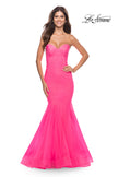 Picture of: Rhinestone Fully Embellished Prom Dress with Sheer Bodice in Neon in Neon Pink, Style: 31421, Main Picture