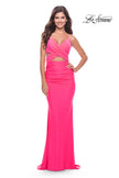 Picture of: Cut Out Long Soft Jersey Dress with Criss Cross Bodice in Neon in Neon Pink, Style: 31442, Main Picture