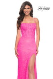 Picture of: Stretch Lace Prom Dress with Boning Detail on Bodice in Pink, Style: 32423, Main Picture