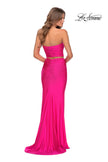 Picture of: Tube Top Two Piece Long Neon Prom Dress in Neon Pink, Style: 28972, Back Picture
