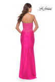 Picture of: Stunning Strapless Jeweled Lace and Jersey Dress in Neon Pink, Style: 30696, Back Picture