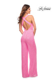 Picture of: Neon Pink Sequin Jumpsuit with Criss Cross Back in Neon Pink, Style: 30811, Back Picture