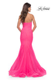 Picture of: Rhinestone Fully Embellished Prom Dress with Sheer Bodice in Neon in Neon Pink, Style: 31421, Back Picture