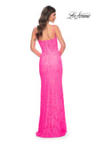 Picture of: Stretch Lace Prom Dress with Boning Detail on Bodice in Pink, Style: 32423, Back Picture