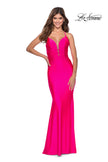 Picture of: Triple Knotted Jersey Prom Dress with Tie Up Back in Neon Pink, Style: 28905, Detail Picture 1