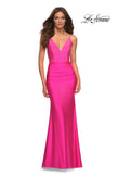 Picture of: Neon Jersey Dress with Rhinestone Beaded Top and V Neck in Pink, Style: 30601, Detail Picture 1