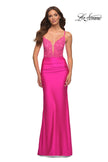 Picture of: Neon Prom Dress with Beautiful Lace Bodice and Jersey Skirt in Pink, Style: 30606, Detail Picture 1