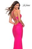 Picture of: Sparkle Rhinestone Long Jersey Prom Dress in Neon Pink in Neon Pink, Detail Picture 1