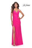 Picture of: Neon Pink Jersey Gown with Wrap Style Front and Rhinestones in Neon Pink, Style: 30683, Detail Picture 1