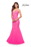 Picture of: Mermaid Tulle and Lace Jeweled Prom Dress in Neon Pink in Neon Pink, Style: 30692, Detail Picture 1