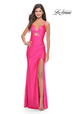 Picture of: Knot Detail Jersey Dress with Cut Out in Neon Pink, Style: 31575, Detail Picture 1