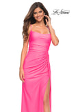Picture of: Neon Jersey Luxe Gown with Draped Slit and Strappy Back in Neon Pink, Detail Picture 2