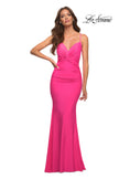 Picture of: Neon Prom Dress with Knot at Waist and Open Back in Pink, Style: 30611, Detail Picture 2