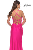 Picture of: Neon Pink Jersey Gown with Wrap Style Front and Rhinestones in Neon Pink, Style: 30683, Detail Picture 2