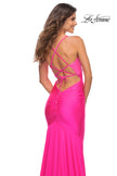 Picture of: Fitted Jersey Gown with Rhinestone Top in Neon Pink in Neon Pink, Detail Picture 2