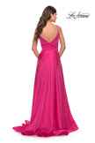 Picture of: A-Line Satin Gown with Ruched Bodice and V Neck in Neon in Neon Pink, Style: 31121, Detail Picture 2