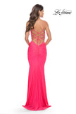 Picture of: Twist Front Cut Out Jersey Prom Dress in Bright Colors in Neon Pink, Style: 31435, Detail Picture 2