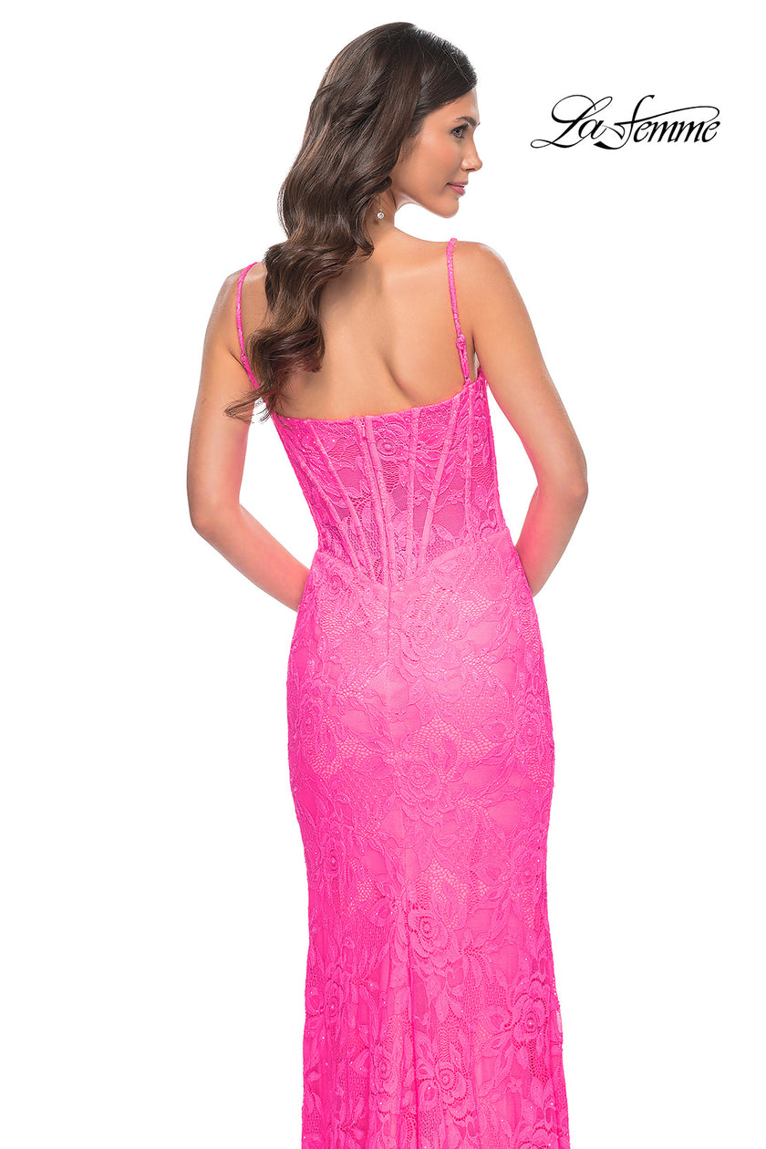 Picture of: Stretch Lace Prom Dress with Boning Detail on Bodice in Pink, Style: 32423, Detail Picture 2