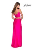 Picture of: Two Piece Long Prom Dress with Ruched Detailing in Neon Pink, Style: 28472, Detail Picture 3
