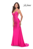 Picture of: Dramatic Rhinestone Dress with Sheer Details and Train in Bright Colors in Neon Pink, Style: 31403, Detail Picture 3