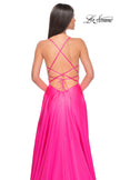 Picture of: Satin Gown with Sheer Rhinestone Bodice in Neon in Neon Pink, Style: 31448, Detail Picture 3