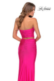 Picture of: Tube Top Two Piece Long Neon Prom Dress in Neon Pink, Style: 28972, Detail Picture 4