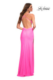 Picture of: Trendy Neon Prom Dress with High Side Slit in Neon Pink, Detail Picture 4
